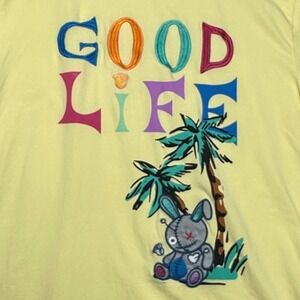 Lucky Charm‎ Mens Good Life Embroidered Graphic Tee Yellow 2XL Voodoo Bunny Palm